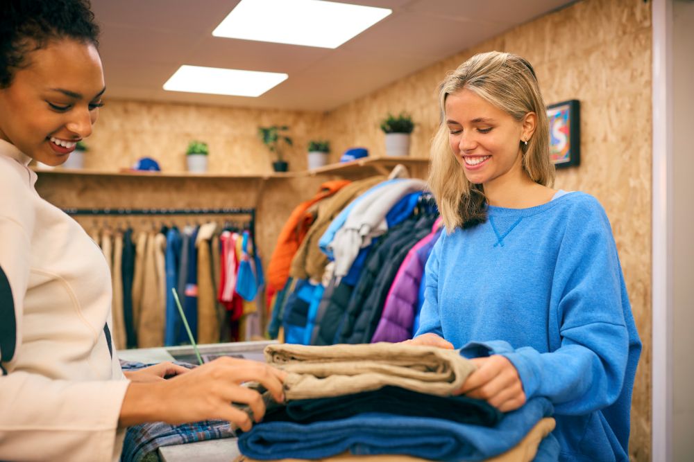 A community member placing a donation into a bin with a positive, trusted experience (placeholder image).